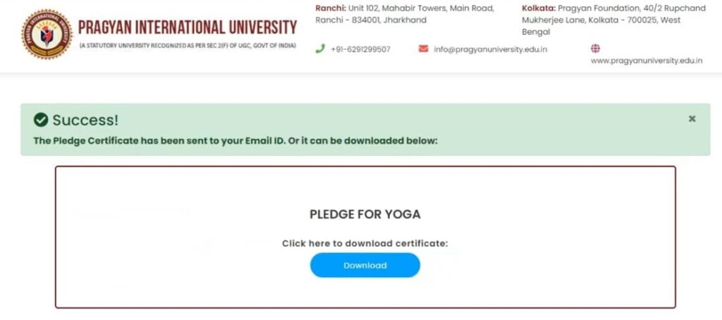 Yoga Certificate download